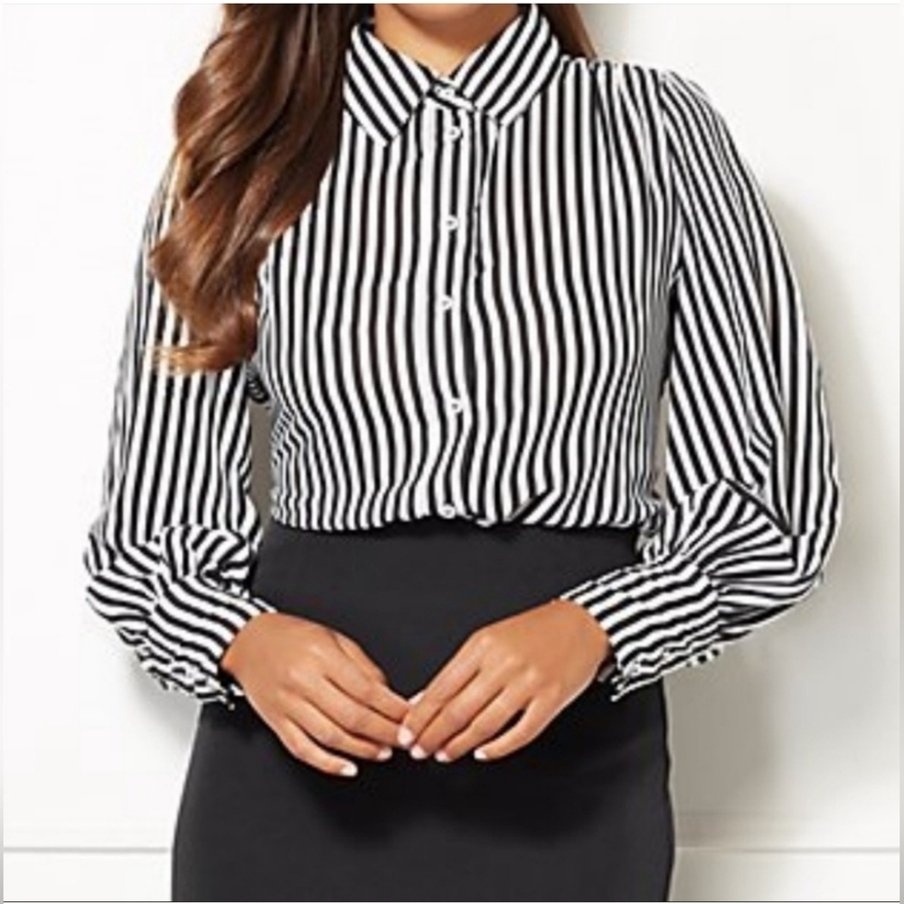 Eva Mendez for NY & Co Classic Elegant Striped Button Down Shirt  sz L